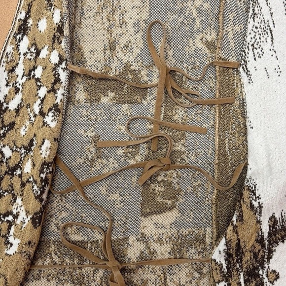 Animal Print Fringe Cardigan Sweater Sz M Faux Suede Piping Italian Boho Western - Picture 5 of 14